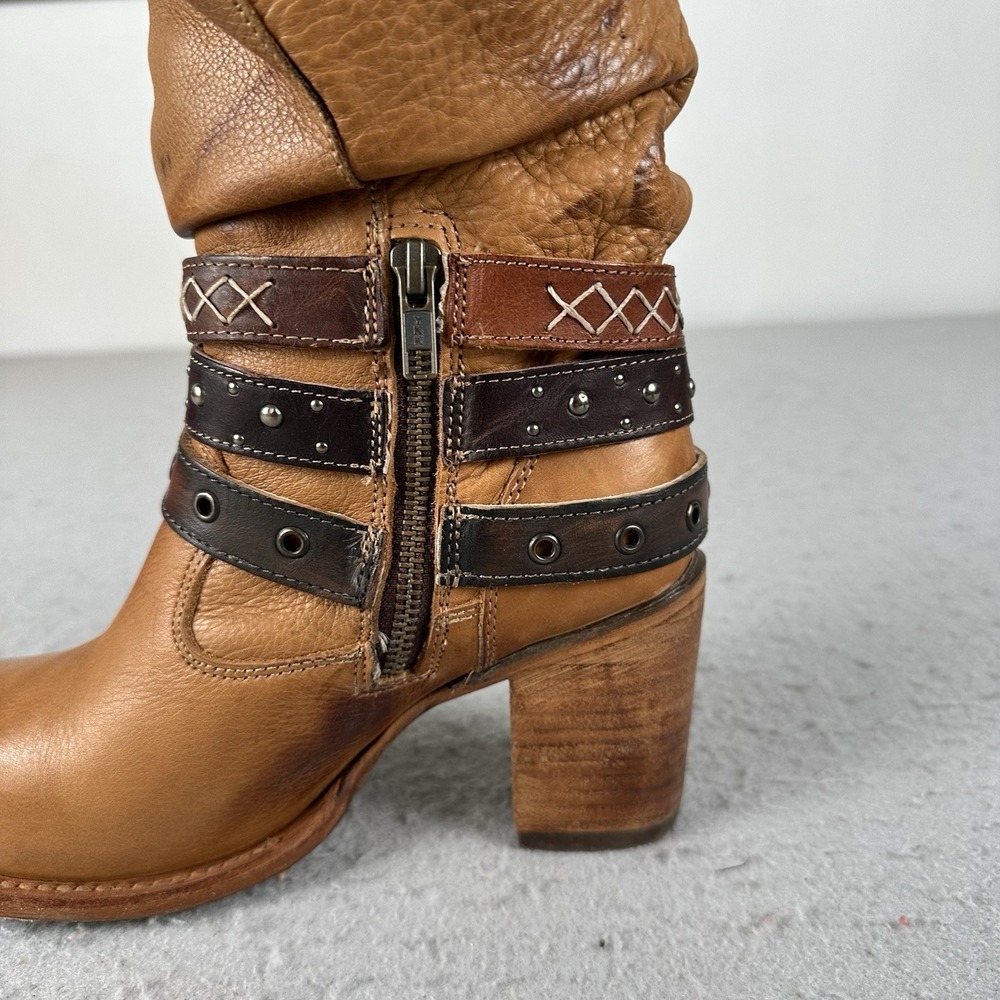 Freebird By Steven Blaine Slouch Ankle Boots Buckle Heel Brown Women's 7 - Picture 3 of 16